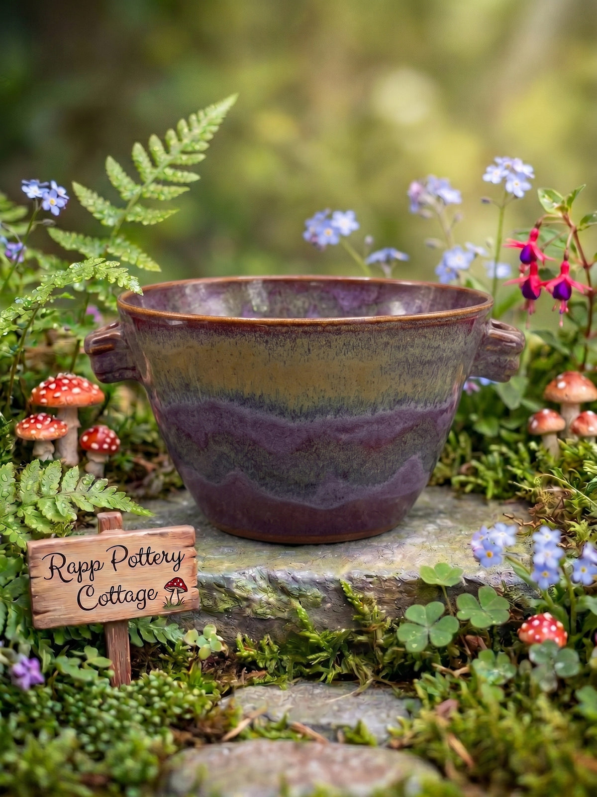 Hand Thrown Purple Bowl w/ Handles