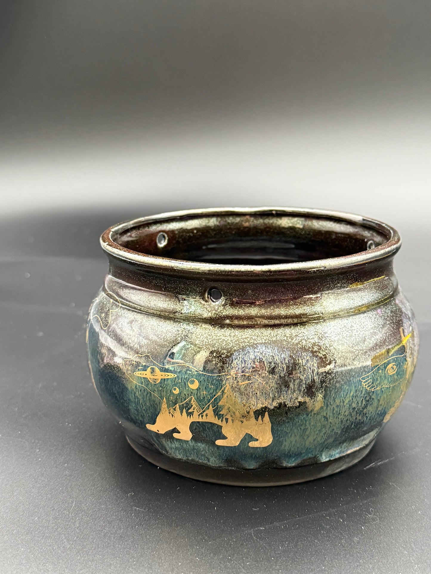 Northern Lights Hanging Pot w/ Gold Animal Accents