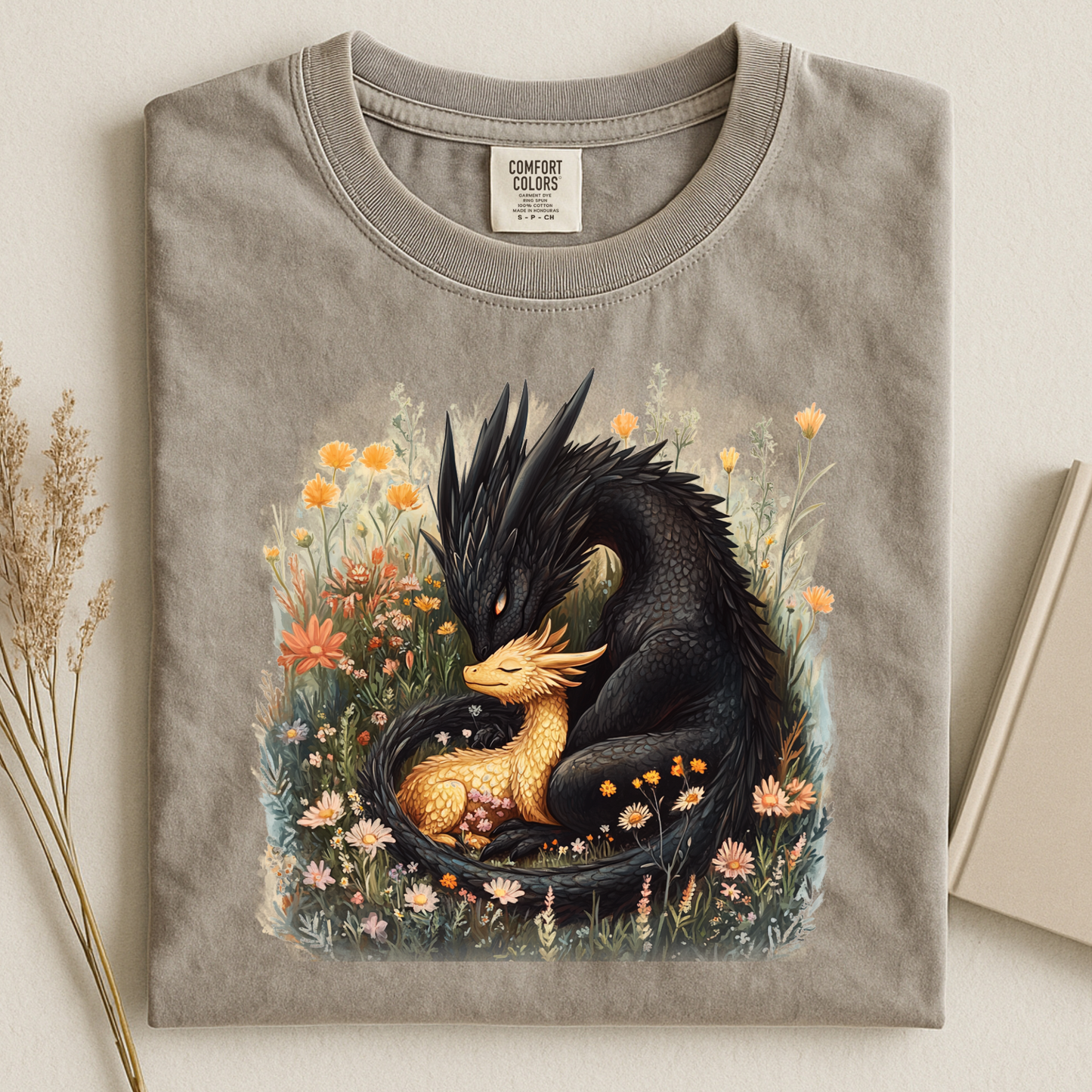 Black and Gold Dragon in Meadow