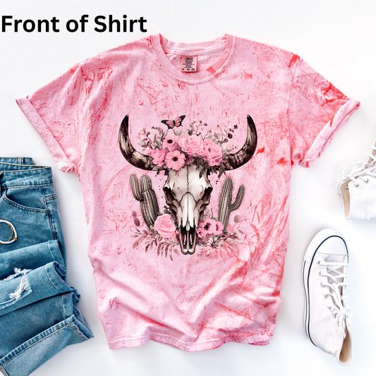 Skull with Pink Flowers and Butterflies