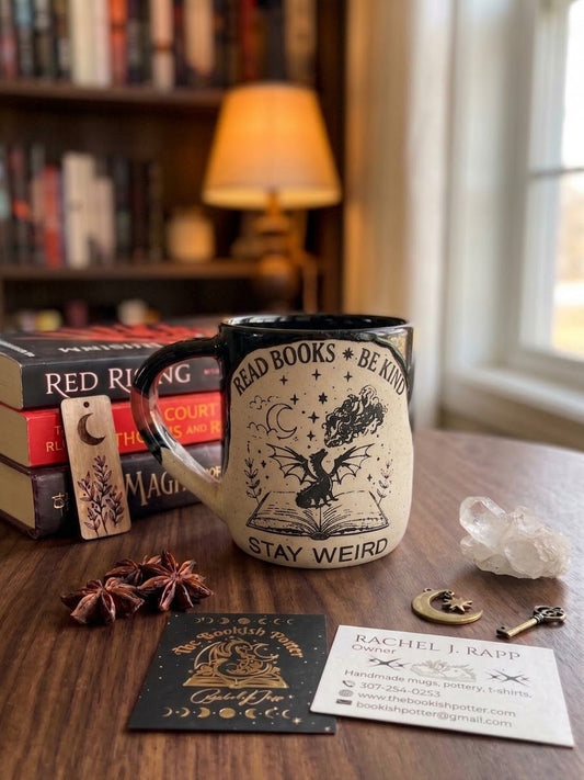 Read Books, Be Kind, Stay Weird Dragon Handmade Stoneware Mug
