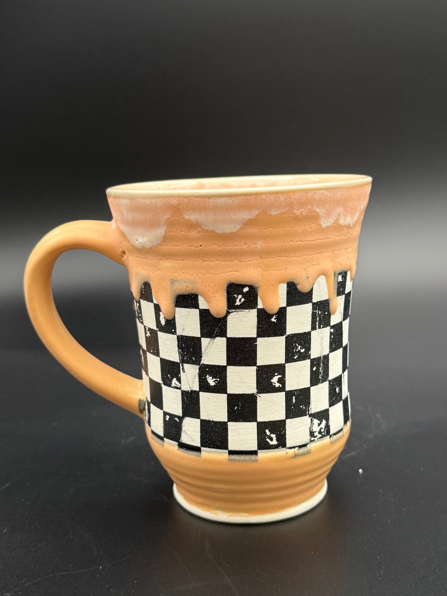 Sherbet Orange and Checkered Mug