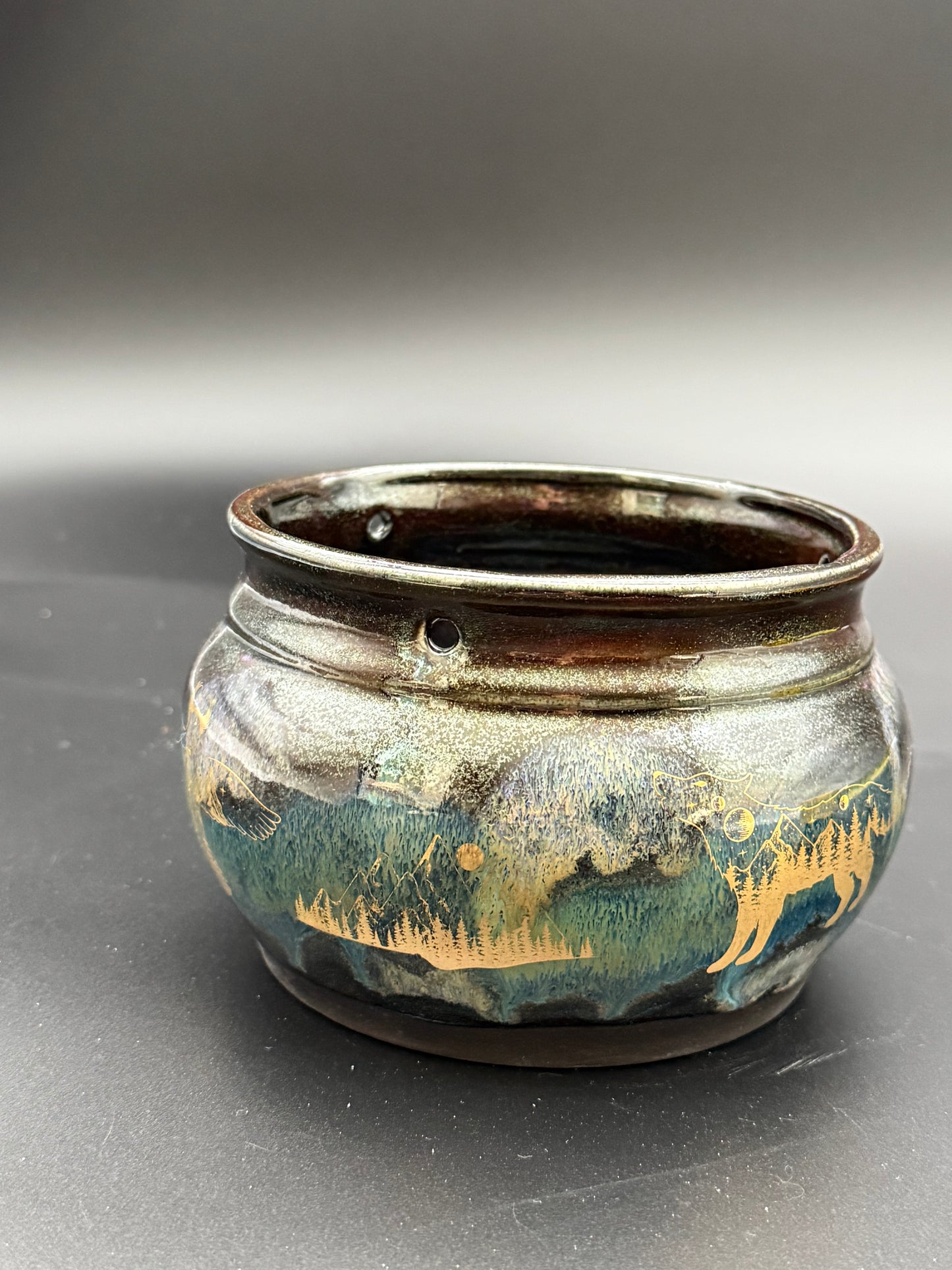 Northern Lights Hanging Pot w/ Gold Animal Accents