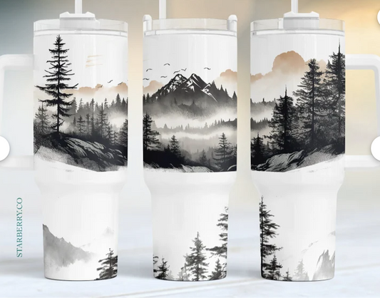 40 oz Black and White Mountain Tumbler