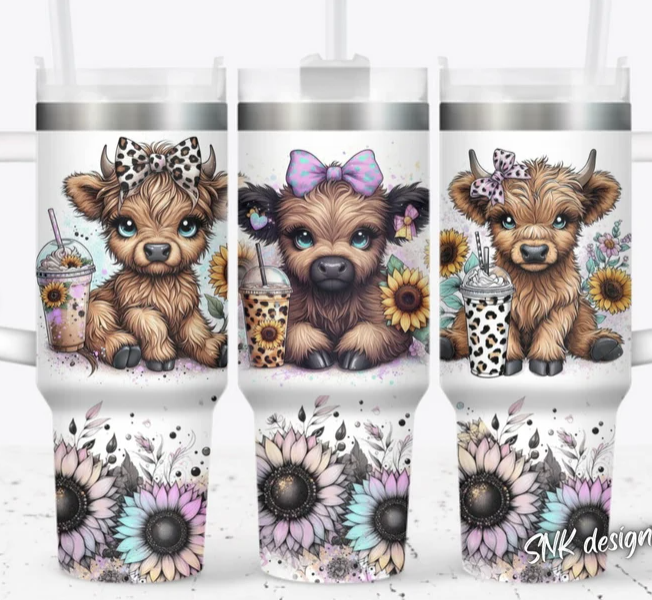 40 oz Highland Cow with Sunflowers and Coffee