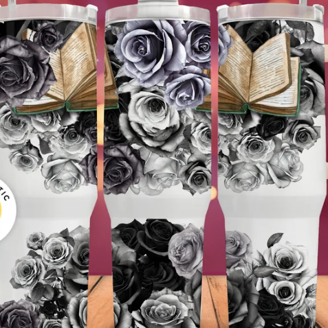 40 oz Black Roses and Books Tumbler