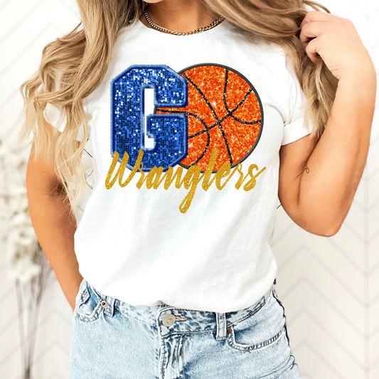 Shoshoni Go Wranglers Basketball Sequin Design