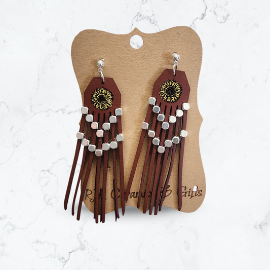 Leather Strip Earrings - Sunflower
