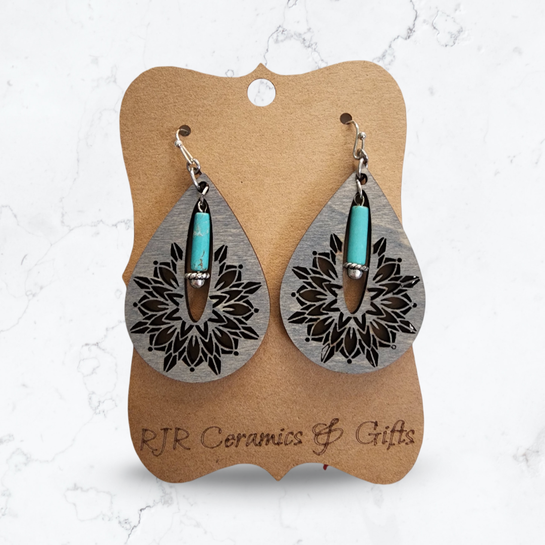 Window Mandala Earrings w/ Turquoise Dangle