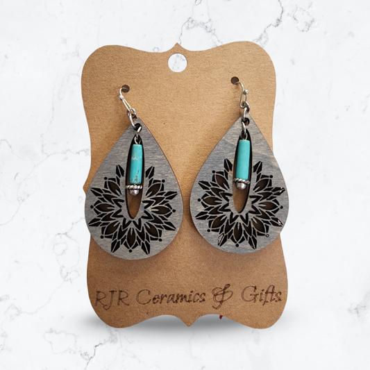 Window Mandala Earrings w/ Turquoise Dangle