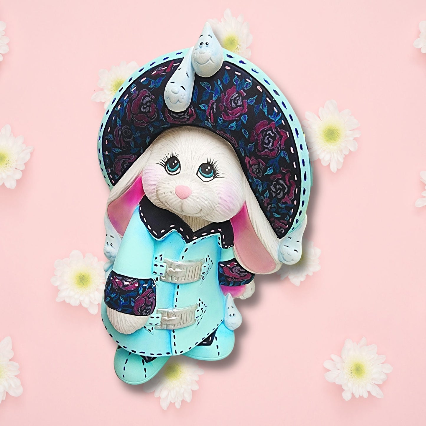 Ceramic Bunnies - Puddle Bunnies- Hand Painted Spring/Easter Decorations