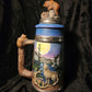 Handpainted Bear and Wolf Beer Stein with Real Fired on White Gold